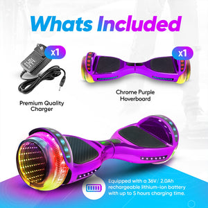 6.5” Hoverboard for Kids Ages 6-12, Bluetooth Hover Board with Tunnel Light Style Wheels & Non-slip Footpads, UL2272 Safety Certified (Purple)
