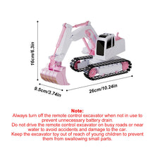 Load image into Gallery viewer, Pink RC Excavator, 6 Channel 2.4Ghz RC Construction Vehicle, 1:24 Scale Pink Excavator Toy with 360° Rotation, Light Sound and DIY Stickers
