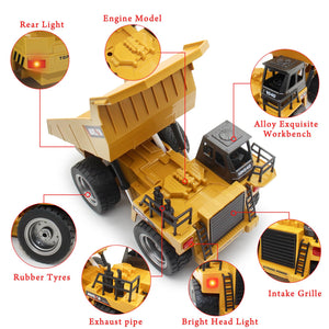 Remote Control Dump Truck 2.4Ghz 4WD RC Truck 6 Channel Mine Construction Vehicle Toy Machine Model