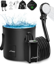 Load image into Gallery viewer, WADEO Portable Shower for Camping, Outdoor Electric Shower Rechargeable Pump with 20L Collapsible Bucket, Camping Shower Head Nozzle for Camping, Hiking, Traveling, Washing
