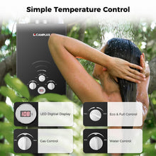 Load image into Gallery viewer, CAMPLUX Portable Tankless Water Heater 1.58 GPM, BW158B Outdoor Propane Water Heater Camping, 41,000 BTU, Black
