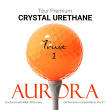 Load image into Gallery viewer, Trust Golf Ball | Aurora Bright Orange | Soft | Distance | Straight Flight | Easy to Spot | Crystal Urethane Covered | 3-Piece | Bright Orange | 48 Balls
