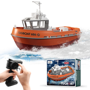 RC Boat, 1/72 RC Tugboat for Pools and Lakes, High-Speed Remote Control Boat with 40 Mins Play Time and Low Battery Reminder for Adults and Kids
