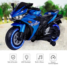 Load image into Gallery viewer, 12V Kids Ride On Motorcycle, 7AH 550W Battery Powered Motorcycle w/Training Wheels, Manual Throttle,LED Lights (Blue)
