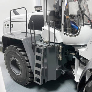 1/14 RC Hydraulic Loader for 580 RC Construction Vehicle 4-Way Reversing Valve Sound Light ST8 Radio Controller(White-with-Smoke)