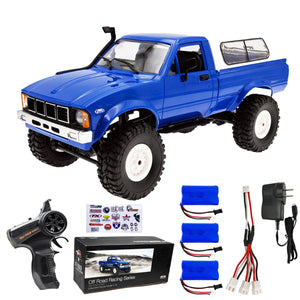 1/16 RC Rock Crawler 4x4 Truck with 3 Upgraded 1200mah Battery 2.4GHz Remote Control Off-Road Pick-up RTR for Men (Blue)