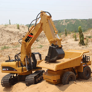 Remote Control Excavator RC Construction Vehicles 15 Channel 2.4G Full Function Digger Toys with Metal Shovel Sound and Lights