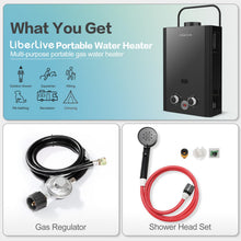 Load image into Gallery viewer, Propane Water Heater, 6L 1.58GPM 41000 BTU Portable Tankless Water Heater Outdoor, Gas Instant Hot with Handle Overheating Protection for RV Trips, Camping, Boat Cabins, Outdoor Shower, Black
