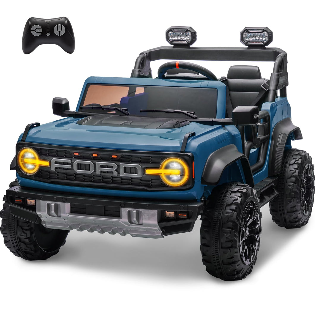 2 Seater Ride On Car for Kids, 24v Licensed Ford Bronco Raptor Electric Power Ride On Truck Toy with Remote Control - Blue