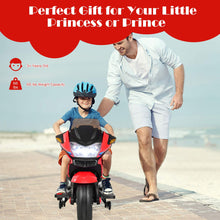 Load image into Gallery viewer, 12V Kids Motorcycle, Battery Powered Electric Vehicle for Kids, Training Wheels, LED Lights, Foot Pedal (Red)
