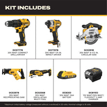 Load image into Gallery viewer, DEWALT 20V MAX 5-Tool Power Tools Combo Kit, Includes 1/2 Cordless Drill,1/4 Impact Driver, Reciprocating Saw, Circular Saw, Oscillating Tool, 5Ah Battery and Charger (DCK540D1)
