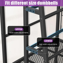 Load image into Gallery viewer, VOPEAK Dumbbell Rack for Home Gym, Adjustable Weight Rack Stand with Wheels, Heavy Duty Steel Storage Organizer for Dumbbells Kettlebells Yoga Mat, with Locking Casters &amp; Side Hooks
