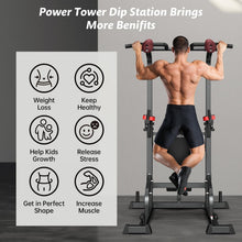 Load image into Gallery viewer, Power Tower Dip Station Pull Up Bar for Fitness Home Gym Workout,Multi-Function Adjustable Height Fitness Strength Training Exercise Equipment,with Power Elastic Ropes
