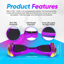 Load image into Gallery viewer, 6.5” Hoverboard for Kids Ages 6-12, Bluetooth Hover Board with Tunnel Light Style Wheels &amp; Non-slip Footpads, UL2272 Safety Certified (Purple)
