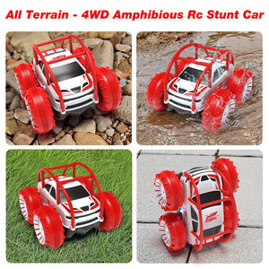 Amphibious Remote Control Car, Rechargeable RC Cars Toy 360° Flips Rotation Stunt Crawler 15KM/H 4WD All Terrain