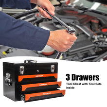 Load image into Gallery viewer, ASKVDL 439PCS Tool Set with 20 Inch Portable 3 Drawer Steel Toolbox Black Orange

