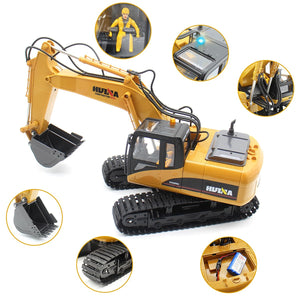 Remote Control Excavator Construction Toys - 15 Channel 3 in 1 RC Excavator with Metal Shovel, 2 Tracks