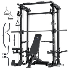 Load image into Gallery viewer, Major Fitness Drone3 Smith Machine with Weight Bench, All-in-One Home Gym Squat Rack with Cable Crossover &amp; Pull-Up Station, Heavy-Duty Full-Body Workout for Strength Training, Black
