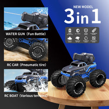 Load image into Gallery viewer, 1:16 4WD Remote Control Monster Truck All Terrain Amphibious RC Car Boat with Water Spray Gun Two Batteries Waterproof
