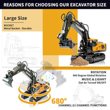 Load image into Gallery viewer, ID Gerilla Remote Control Excavator Toy, RC Construction Toys with Metal Shovel, Lights, Sounds, 2.4Ghz, Turns 680 Degree
