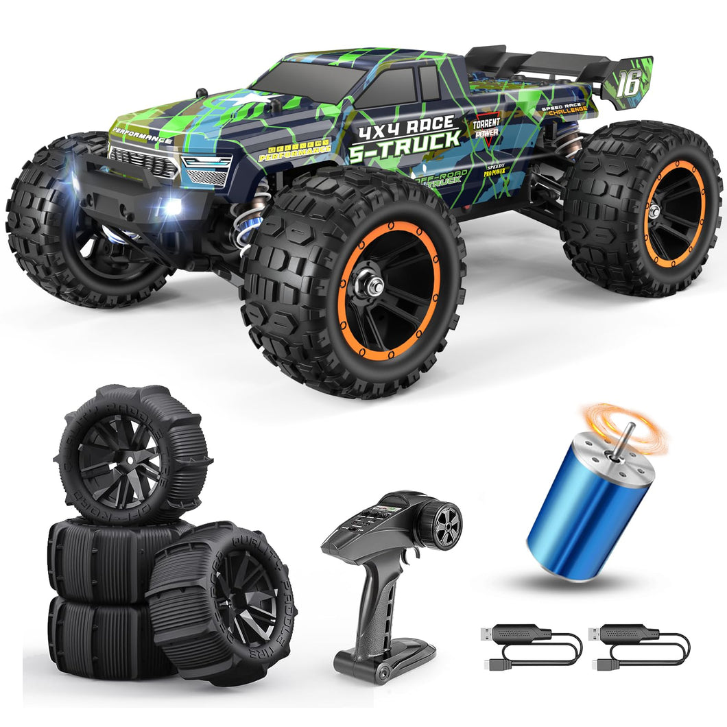 1/16 Scale 4WD Brushless RC Truck Max 40 MPH Fast RC Cars, All Terrains RC Car with Independent ESC 4X4 Off-Road Semi-Truck
