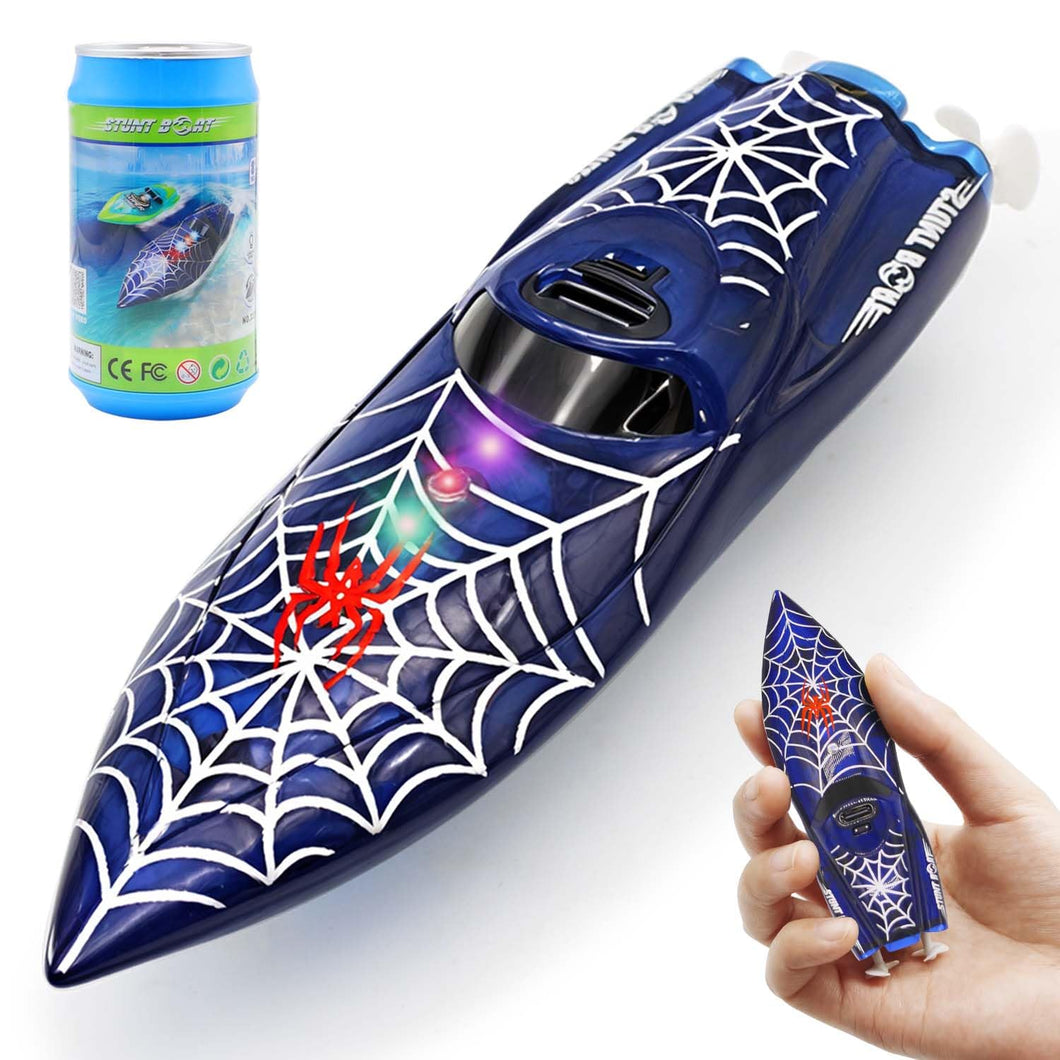 Mini Remote Control Boat RC Boat 2.4Ghz 360 Rotating LED Lights bulit-in Rechargeable Battery Swimming Pool Bathtub Toys Remote Control Boats