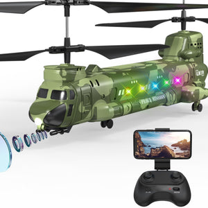RC Helicopter, Remote Control Military Helicopter with Camera, Twin-Propeller with Altitude Hold, One Key take Off