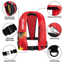 Load image into Gallery viewer, Owntop Automatic/Manual Inflatable Vest, Manual Convertible Option, Low Profile, Zipper Closure, Inflatable Fishing Jacket for Kayaking, Boating and Fishing, 24g CO2 Cylinder Included
