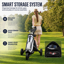 Load image into Gallery viewer, JANUS Pace Golf Push Cart with 360° Rotating Phone Holder, 3-Wheel Foldable Golf Cart with One-Click Folding, Wide EVA Wheels, Foot Brake, Adjustable Handle, Cooler Bag &amp; Scorecard Console
