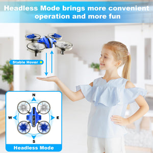 Mini Drone for Adults, Drones & Cars 2 in 1 Toy with One Key Take Off-Landing, Altitude Hold, Headless Mode, 360° flip, Car Mode, 2 Batteries,