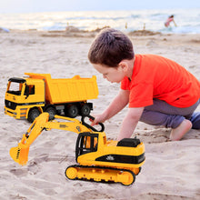 Load image into Gallery viewer, Toy To Enjoy Construction Toys - Excavator &amp; Dump Truck Toy for Kids (Set of 2) – Moveable Claw &amp; Lifting Back – Garbage Truck &amp; Bulldozer Digger
