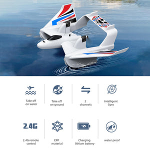 RC Plane Remote Control Airplane, 3 in 1 Water Land Air RC Airplane, 2.4GHz 2CH RC Aircraft, RC Glider, White