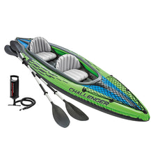 Load image into Gallery viewer, INTEX Challenger Inflatable Kayak Series: Includes Deluxe 86in Kayak Paddles and High-Output Pump – SuperStrong PVC – Adjustable Seat with Backrest – Removable Skeg – Cargo Storage Net
