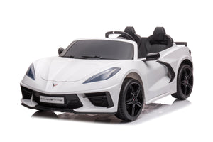 24V Chevrolet Corvette C8 2 Seater Ride on Car for Kids - LED Lights, Music Options, Remote Control (White)