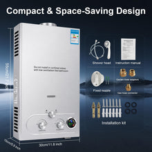 Load image into Gallery viewer, PEIXU Portable Propane Water Heater 18L – Outdoor Camping Shower with Digital Display, Tankless Instant Heating for RV, Cabin, Hunting, Off-Grid Use
