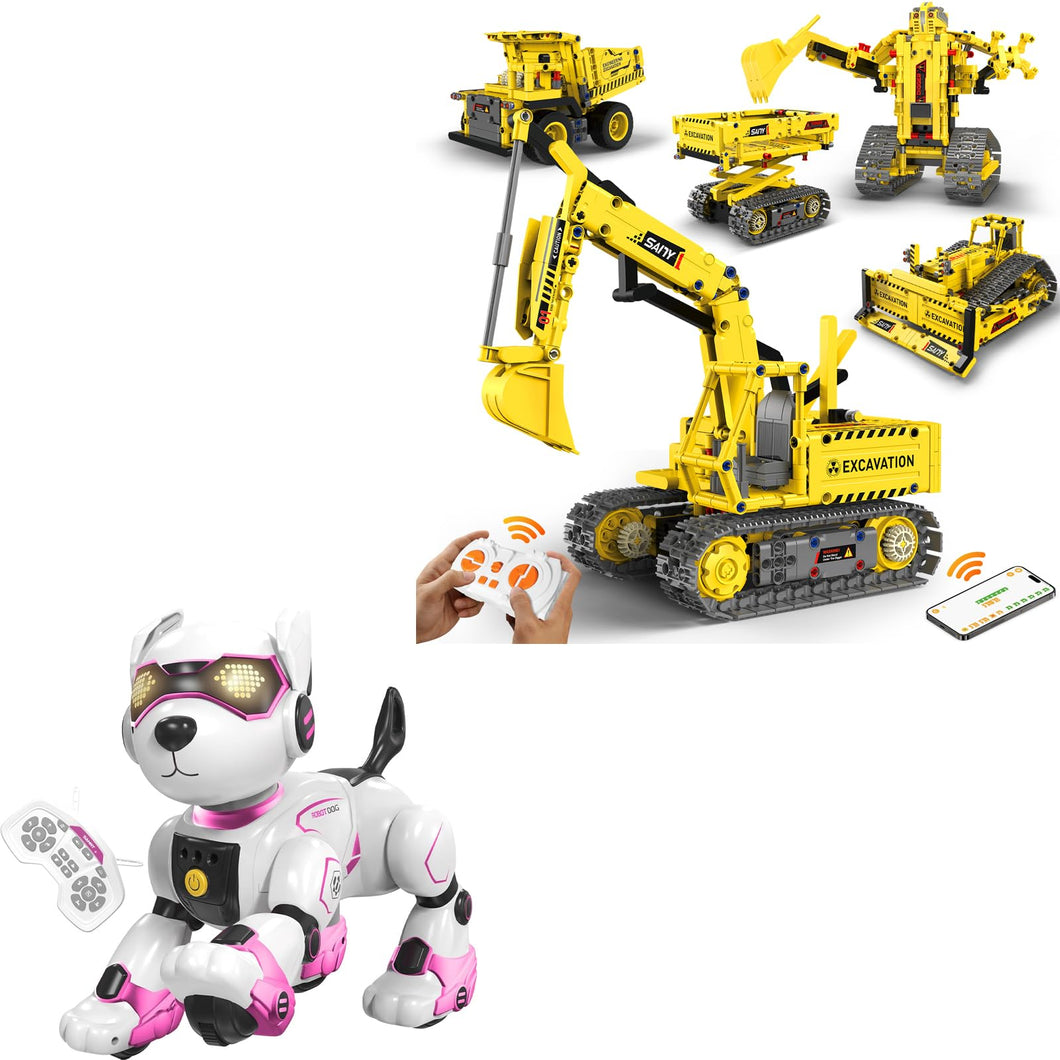 Robot Building Kits, 5-in-1 Stem Toys for Boys Age 8-14, APP & Remote Control Excavator, Robot Dog Toys
