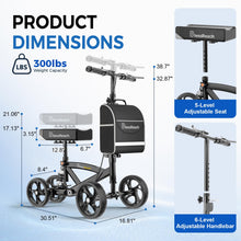 Load image into Gallery viewer, BlessReach Steerable Knee Walker Deluxe Medical Scooter for Foot Injuries Compact Crutches, with Dual Rear on-Wheel Brake and Shock Absorption Under The Knee pad, Black
