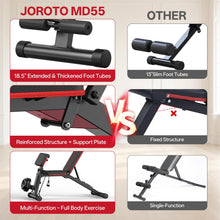 Load image into Gallery viewer, JOROTO Adjustable Weight Bench for Home Gym, 1000 LBS Foldable Incline Decline Flat Workout Bench with Leg Extension &amp; Back Extension, Exercise Preacher Curl Bench for Full Body Training, Red MD55
