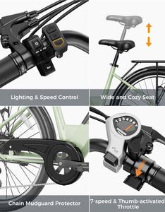 Electric Bike for Adults, 1200W Peak Motor Max 62miles & 28MPH City Cruiser Ebike,26'' Commuter Ebike