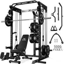 Load image into Gallery viewer, JELENS C21 Power Cage, 2000LBS Multi-Function Power Rack with Independent Dual Pulley System, All-in-One Squat Rack for Cable Crossover, Home Gym Workout Machine (Black, 370LBS Black)
