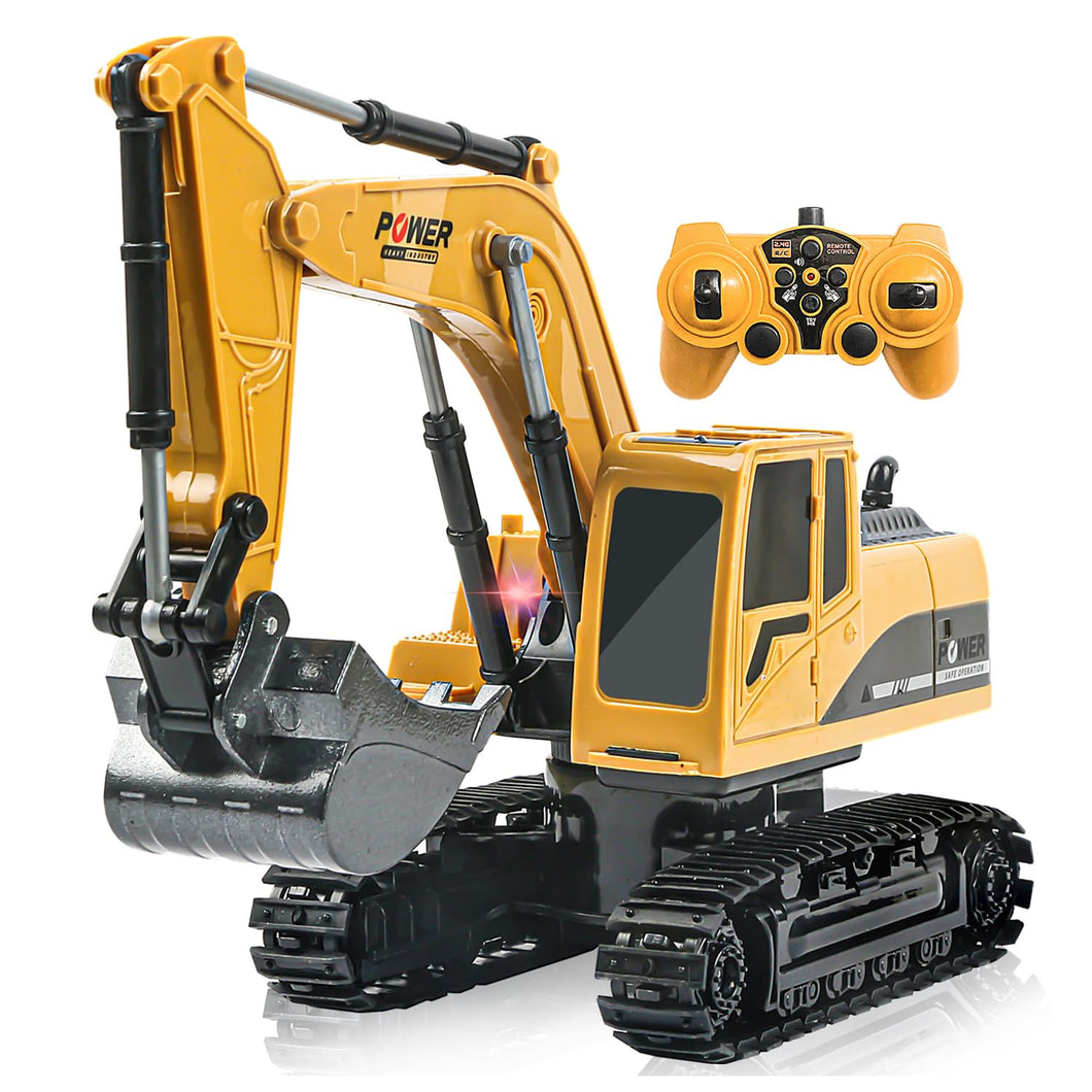 Remote Control Excavator Toy, RC Construction - Metal Shovel Digger Vehicles with Lights Sounds and 680° Rotation Digging Sand