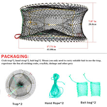 Load image into Gallery viewer, Drasry Crab Trap Bait Lobster Crawfish Shrimp Portable Folded Cast Net Magic Collapsible Fishing Traps Nets Accessories for Blue Crabs 2PCS (17.7in x 7.9in) Black (0.44 in Mesh)
