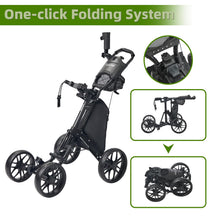 Load image into Gallery viewer, FLAGTAG Golf Push Cart 4 Wheels,Folding Golf Cart, Golf Pull cart with Cup Holder,Umbrella Holder,Cooler Bag, Foldable with one-Click,Handle Height Adjustable,Drink Holder,Walking Push cart
