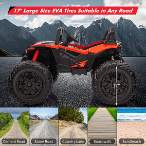 Ride On Utv Car for Kids with Remote Control, 24V 2 Seaters 10AH Battery, 4WD Powerful Motors with 17" Eva Wheels, Red