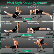 Load image into Gallery viewer, IMAYCC Push Up Bar, Adjustable 7.5" and 10.6" High Parallettes Bars &amp; Dip Bar With Full-Cover Foam Grips
