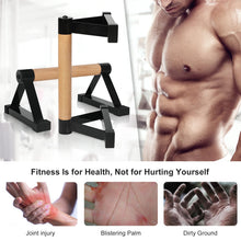 Load image into Gallery viewer, Wood push up bars Parallettes bars Anti-slip Handstand Bars for Calisthenics, Fitness, Floor workouts Solid Wood with Sturdy Metal Bracket, Support 600 LBS
