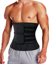 Load image into Gallery viewer, KIWI RATA Neoprene Workout Waist Trainer for Men Sweat Belt with Double Belly Straps, X-shape Steel Bones
