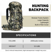 Load image into Gallery viewer, MOXULE Pro 2400 Camo Frame Backpack - Meat Hauler Pack with Rain Cover

