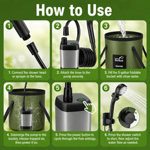 Load image into Gallery viewer, ELZONYX Portable Shower for Camping, 6000mAh Rechargeable Camping Shower with Intelligent LED Display, Foldable Bucket, 4 Spray Modes, IPX7 Waterproof Outdoor Camp Pump for Hiking, Travel, Car, Pet
