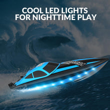 Load image into Gallery viewer, RC Boat 20MPH Fast Remote Control Boat with Lights 2.4Ghz Toy Boat for Pools and Lakes with 2 Rechargeable Batteries, Blue
